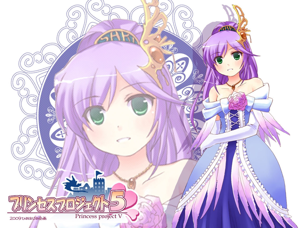 udon (memai no kabe), faris scherwiz, sarisa highwind tycoon, final fantasy, final fantasy v, 1990s (style), 1girl, female focus, green eyes, long hair, purple hair, retro artstyle, solo