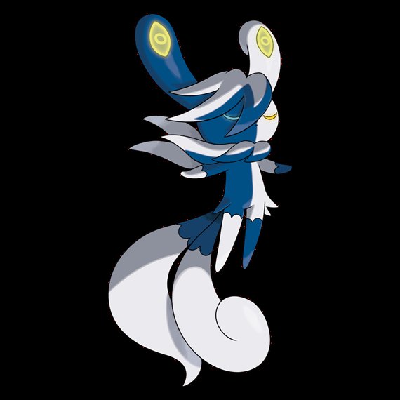 mega meowstic, meowstic, nintendo, pokemon, non-web source, official art, aqua sclera, blue fur, closed eyes, colored sclera, forked tail, gen 6 pokemon, glowing ears, hair between eyes, heterochromia, mega pokemon, pokemon (creature), pokemon focus, split-color fur, tail, white fur, yellow sclera