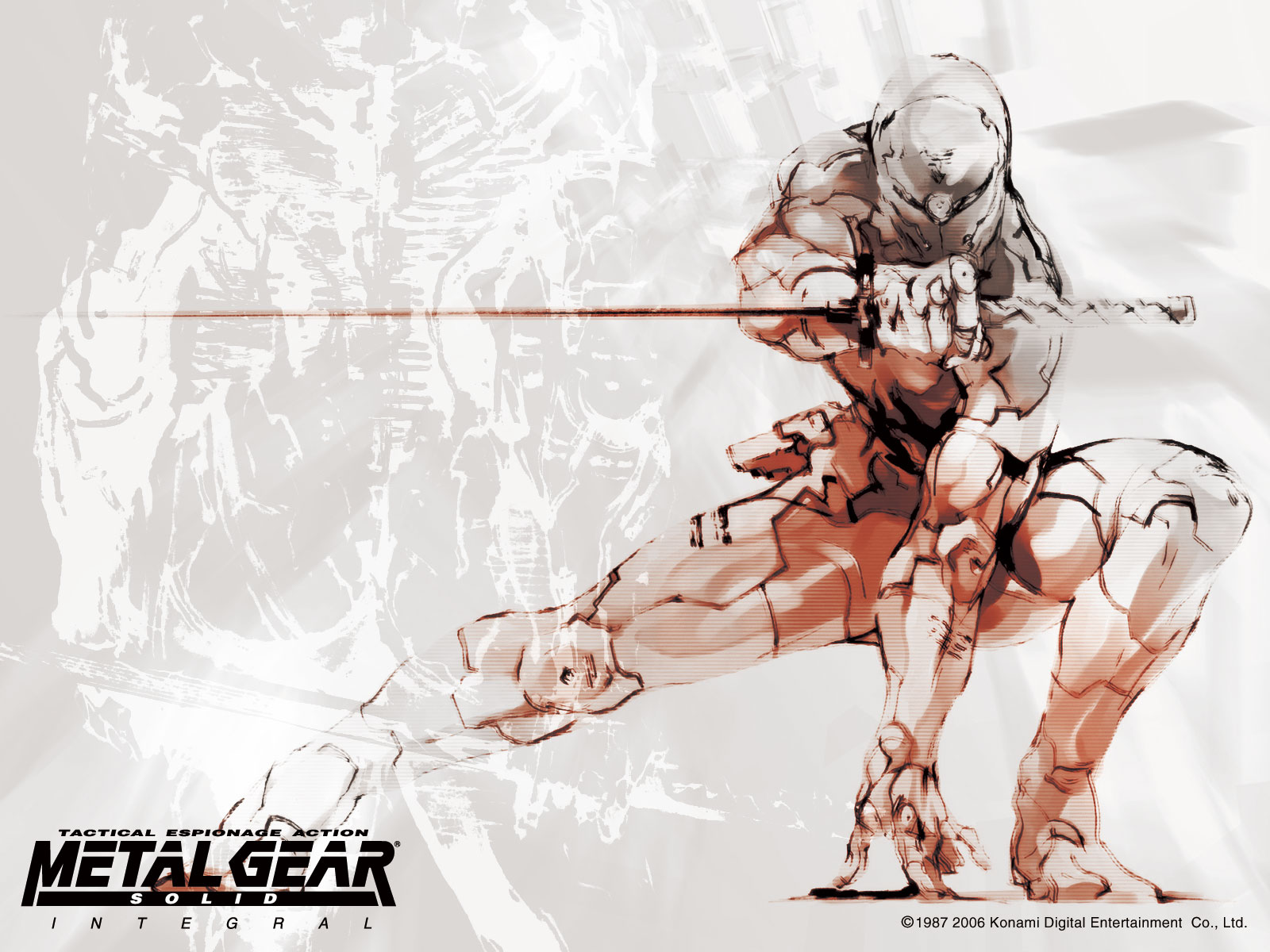 gray fox (metal gear), konami, metal gear (series), metal gear solid, highres, official art, official wallpaper, 1boy, chokuto, cyborg