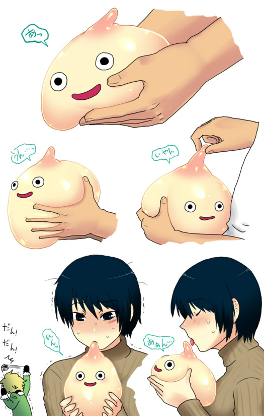 shioya some, slime (dragon quest), dragon quest, artist request, bad id, bad pixiv id, character request, copyright request, translation request, breast sucking, breasts, licking, licking nipple, nipple stimulation, nipple tweak, nipples, solo focus, what, yuri