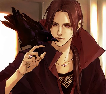 lily (artist), uchiha itachi, naruto (classic), naruto (series), lowres, 1boy, animal, animal on shoulder, bird, bird on shoulder, crow, male focus, solo