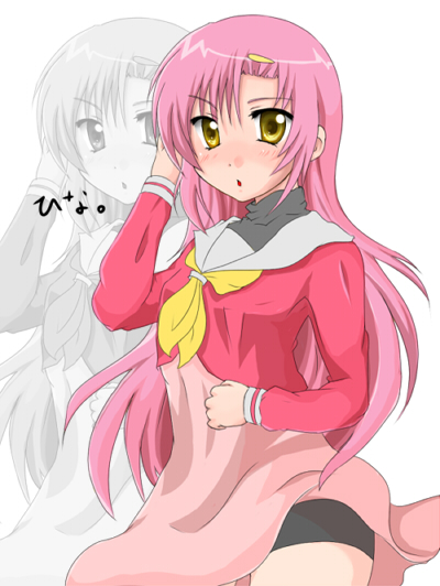 tennen koubo, katsura hinagiku, hayate no gotoku!, bad id, bad pixiv id, bike shorts, long hair, pink hair, school uniform, serafuku, solo, yellow eyes, zoom layer