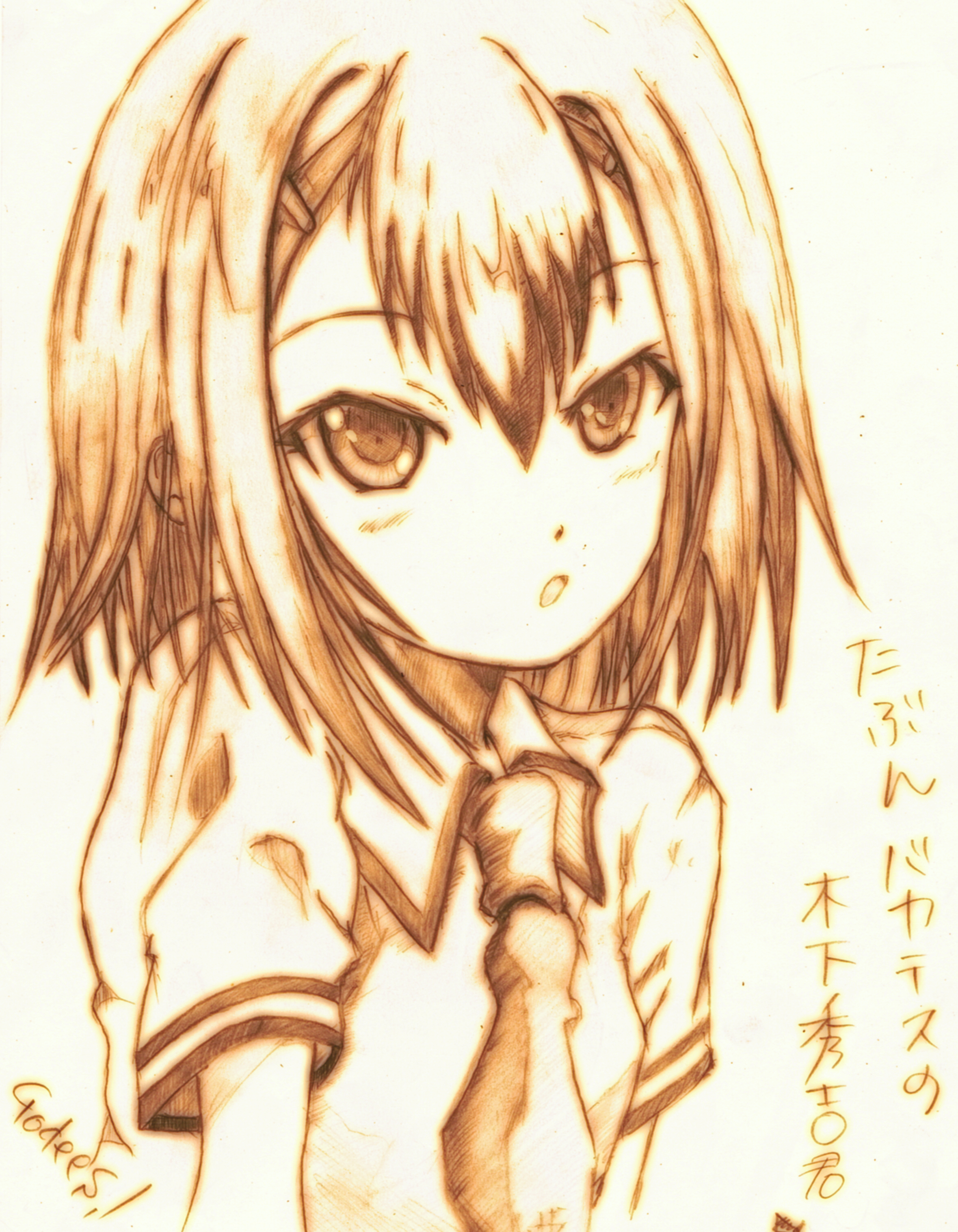 godees, kinoshita hideyoshi, baka to test to shoukanjuu, absurdres, bad id, bad pixiv id, highres, 1boy, male focus, monochrome, orange theme, solo, trap