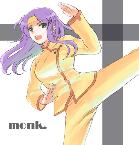 doseki udon, faris scherwiz, final fantasy, final fantasy v, green eyes, headband, long hair, monk, purple hair