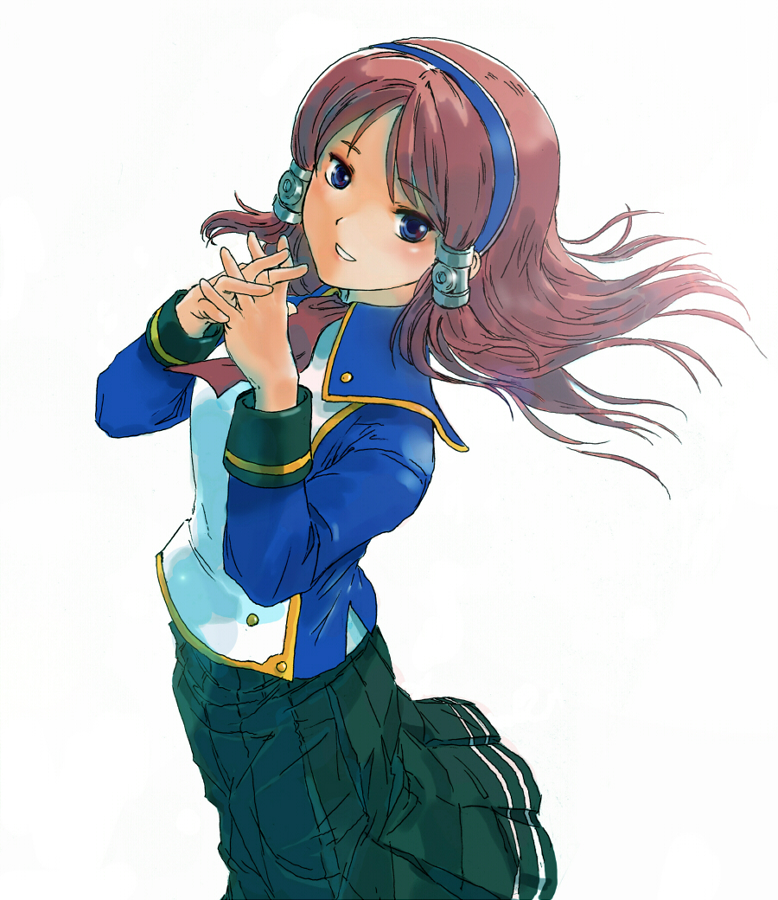 suzumaru, tsubaki yayoi, arc system works, blazblue, blazblue: continuum shift, bad id, bad pixiv id, 1girl, blue eyes, female focus, hairband, long hair, red hair, school uniform, skirt, solo, twintails