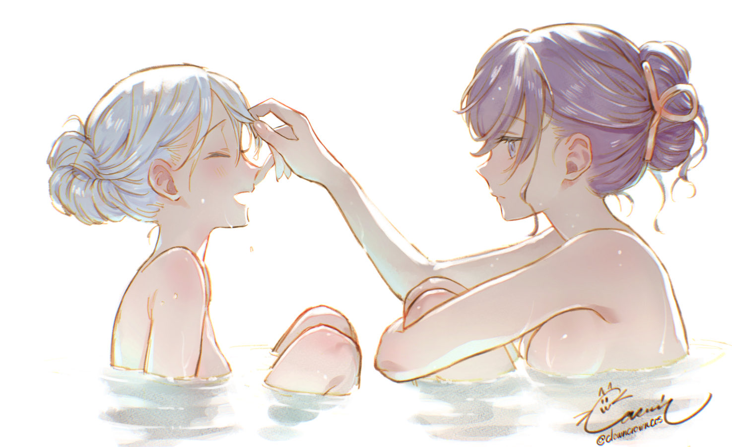 cosmic (crownclowncosmic), tagme, 2girls, multiple girls, nude, water, yuri