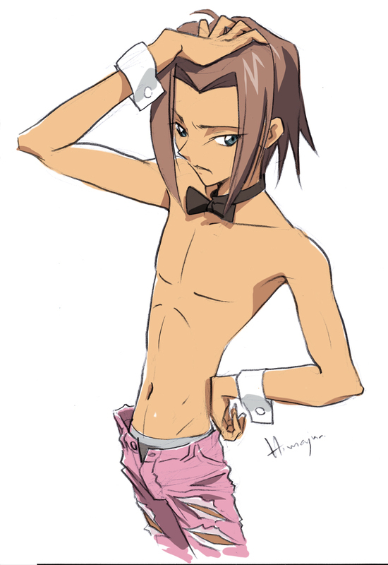 kouzuki kallen, code geass, gender request, blue eyes, bow, bowtie, brown hair, denim, genderswap, jeans, male focus, pants