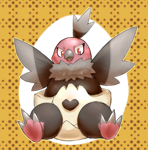 chi tiu, vullaby, nintendo, pokemon, commentary request, animal focus, bird, closed mouth, full body, gen 5 pokemon, no humans, pokemon (creature), pokemon focus, red eyes, solo