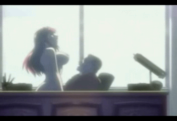 takashiro hiroko, bible black, animated, animated gif, lowres, 00s, 1boy, 1girl, bouncing breasts, breasts, chair, clothed sex, desk, hetero, lamp, large breasts, long hair, office, red hair, sex, sitting, vaginal, window