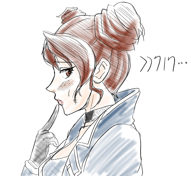 brigitte stark, senjou no valkyria, senjou no valkyria (series), senjou no valkyria 1, 00s, blush, choker, gloves, nervous, red hair, solo