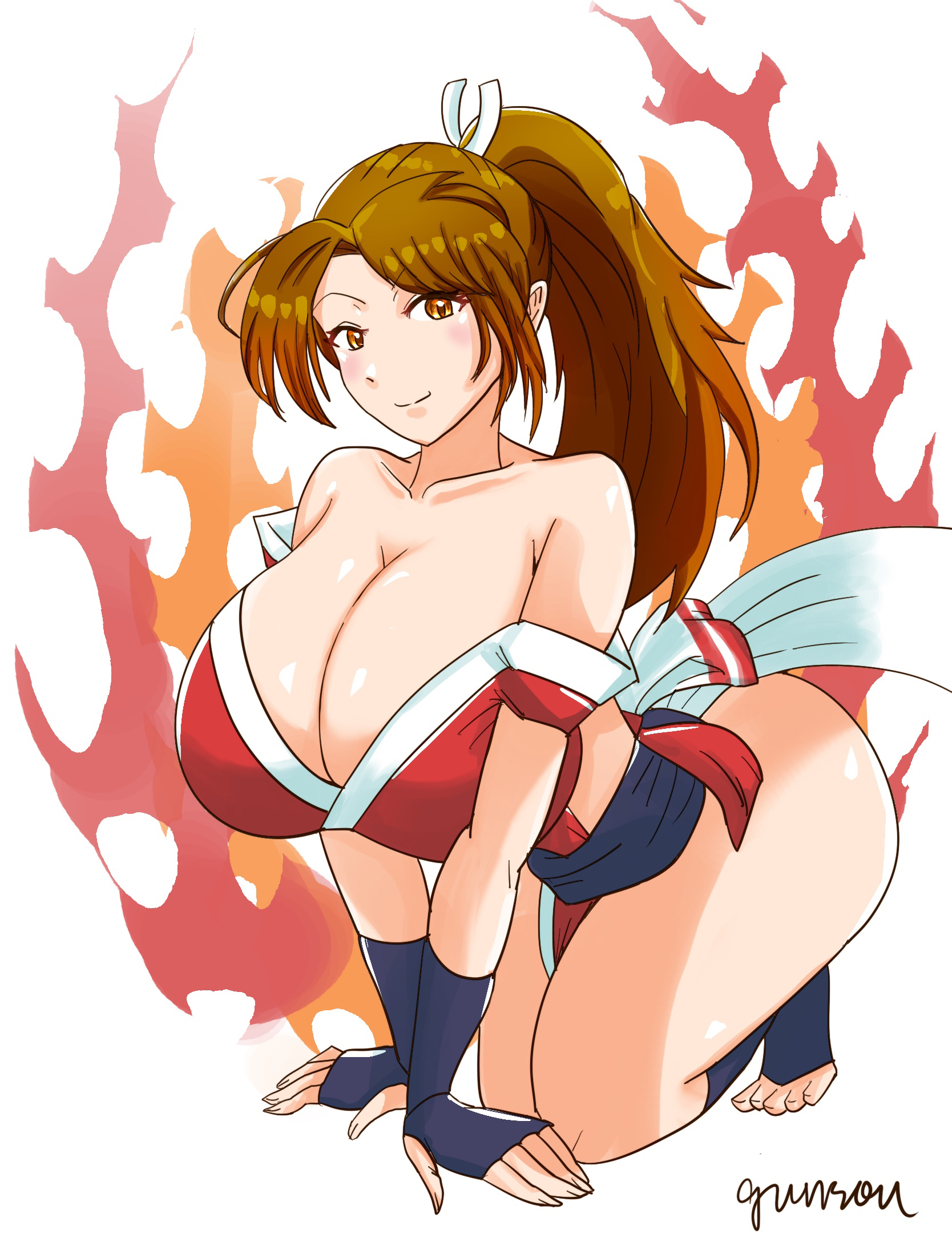 gunsou, shiranui mai, fatal fury, 1girl, breasts, huge breasts, long hair