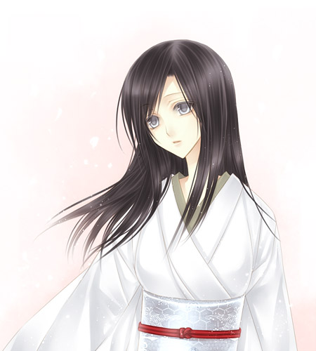 yusa tk74, himuro kirie, fatal frame, fatal frame 1, lowres, 1girl, black hair, female focus, grey eyes, japanese clothes, kimono, long hair, solo