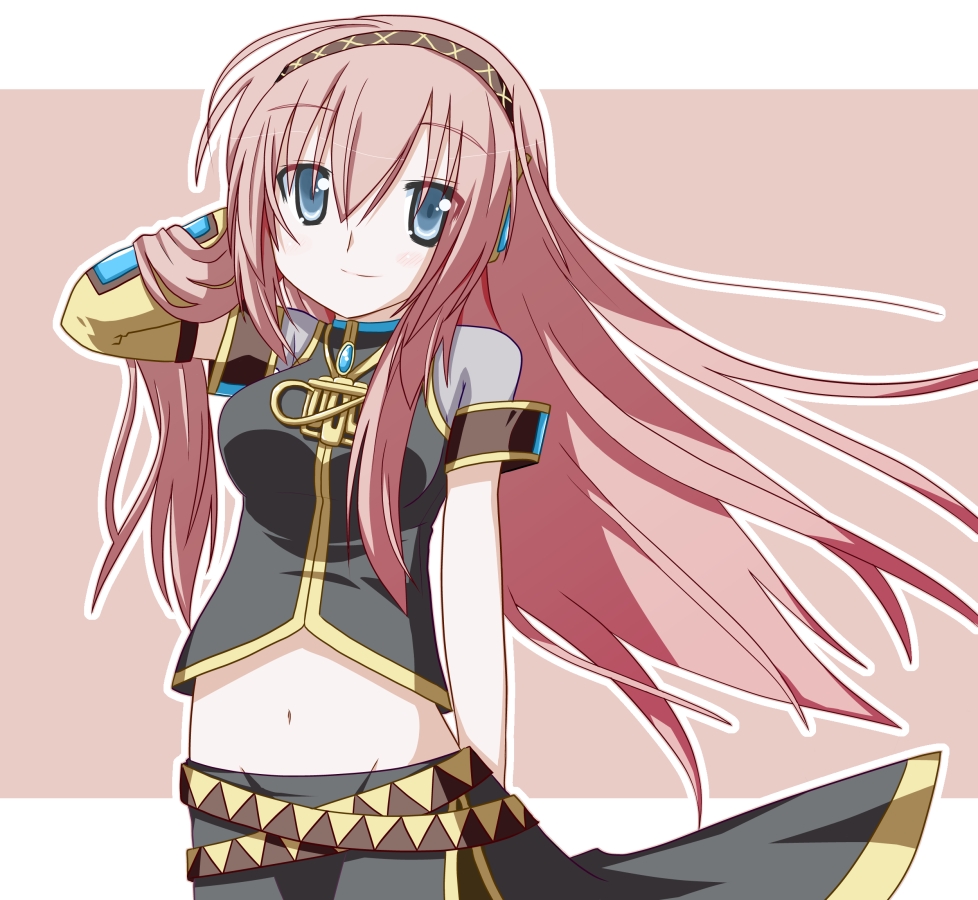 minami (colorful palette), megurine luka, vocaloid, long hair, midriff, navel, pink hair, solo