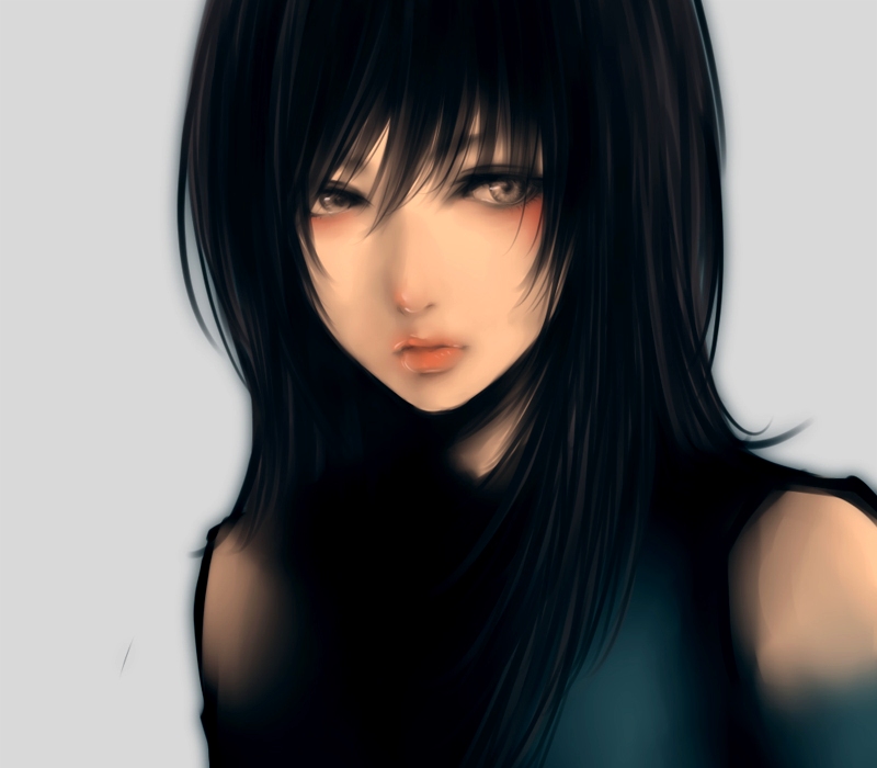 ririneko, original, bad id, bad pixiv id, 1girl, black hair, brown eyes, female focus, lips, long hair, portrait, solo