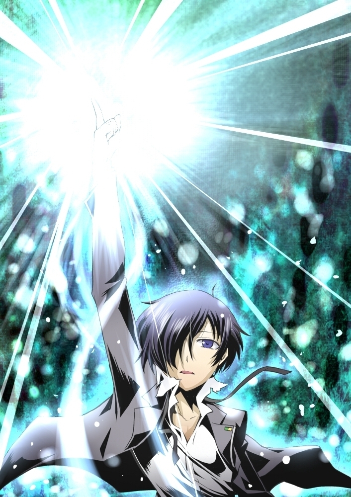 segami daisuke, yuuki makoto (persona 3), atlus, persona, persona 3, light, blue eyes, blue hair, male focus, school uniform, solo, torn clothes