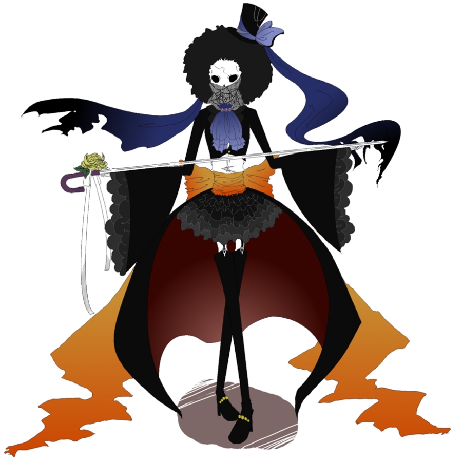 brook (one piece), deus ex machina, one piece, 1girl, afro, concealed weapon, female focus, full body, genderswap, genderswap (mtf), high heels, monster girl, scarf, shoes, skeleton, skirt, solo, sword, sword cane, thighhighs, weapon, white background