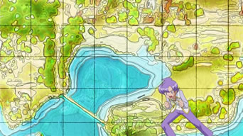 anabel (pokemon), nintendo, pokemon, pokemon (anime), pokemon dppt (anime), anime screenshot, lowres, tagme, 1girl, female focus, frontier brain, map, solo