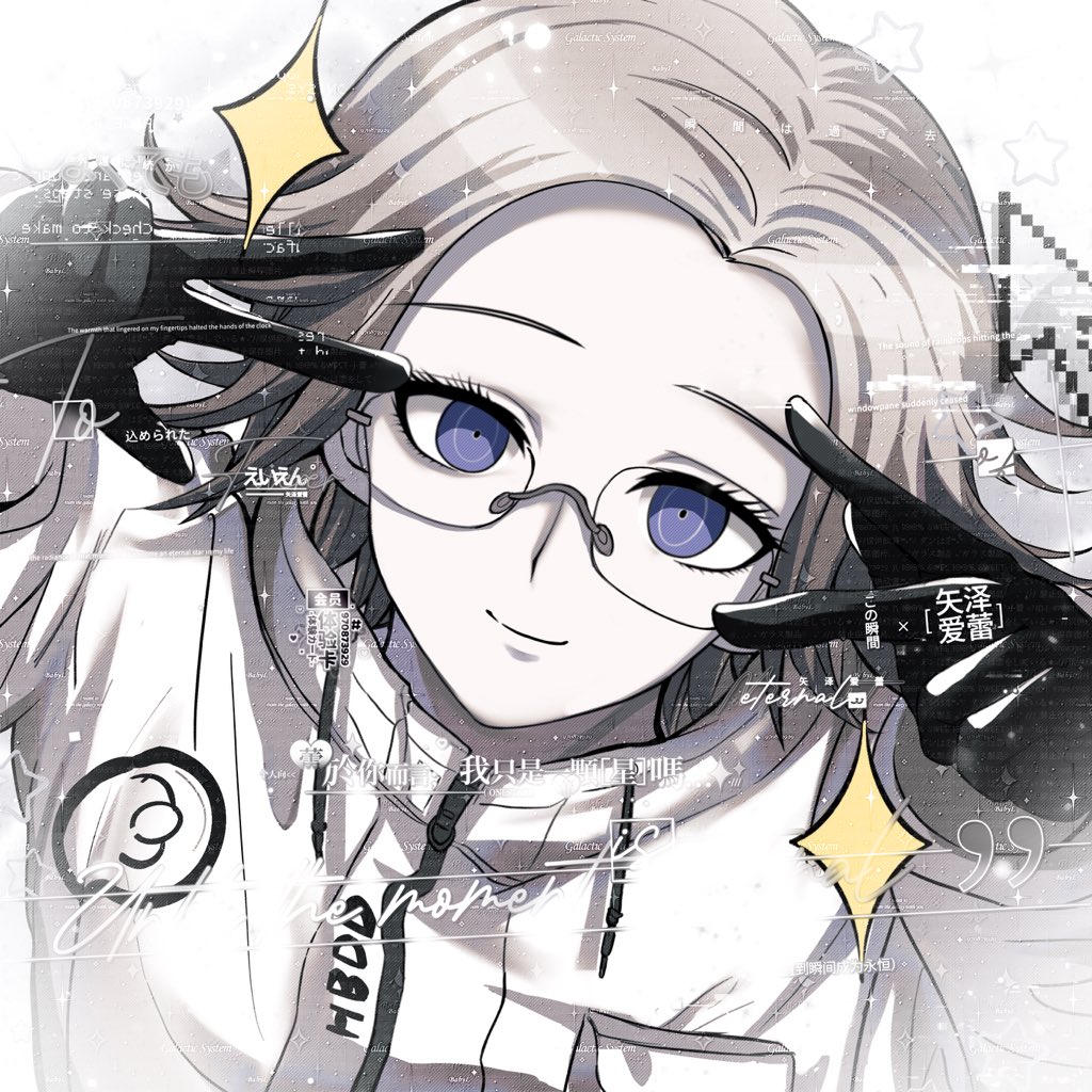 aotsuki eito, the hundred line -last defense academy-, commentary, hashtag-only commentary, variant set, 1boy, 1other, black gloves, closed mouth, cursor, drawstring, glasses, gloves, grey hair, hands up, jacket, looking at viewer, male focus, purple eyes, short hair, smile, solo, sparkle, suru ichigo, upper body, v, v over eye, w, white background, white jacket