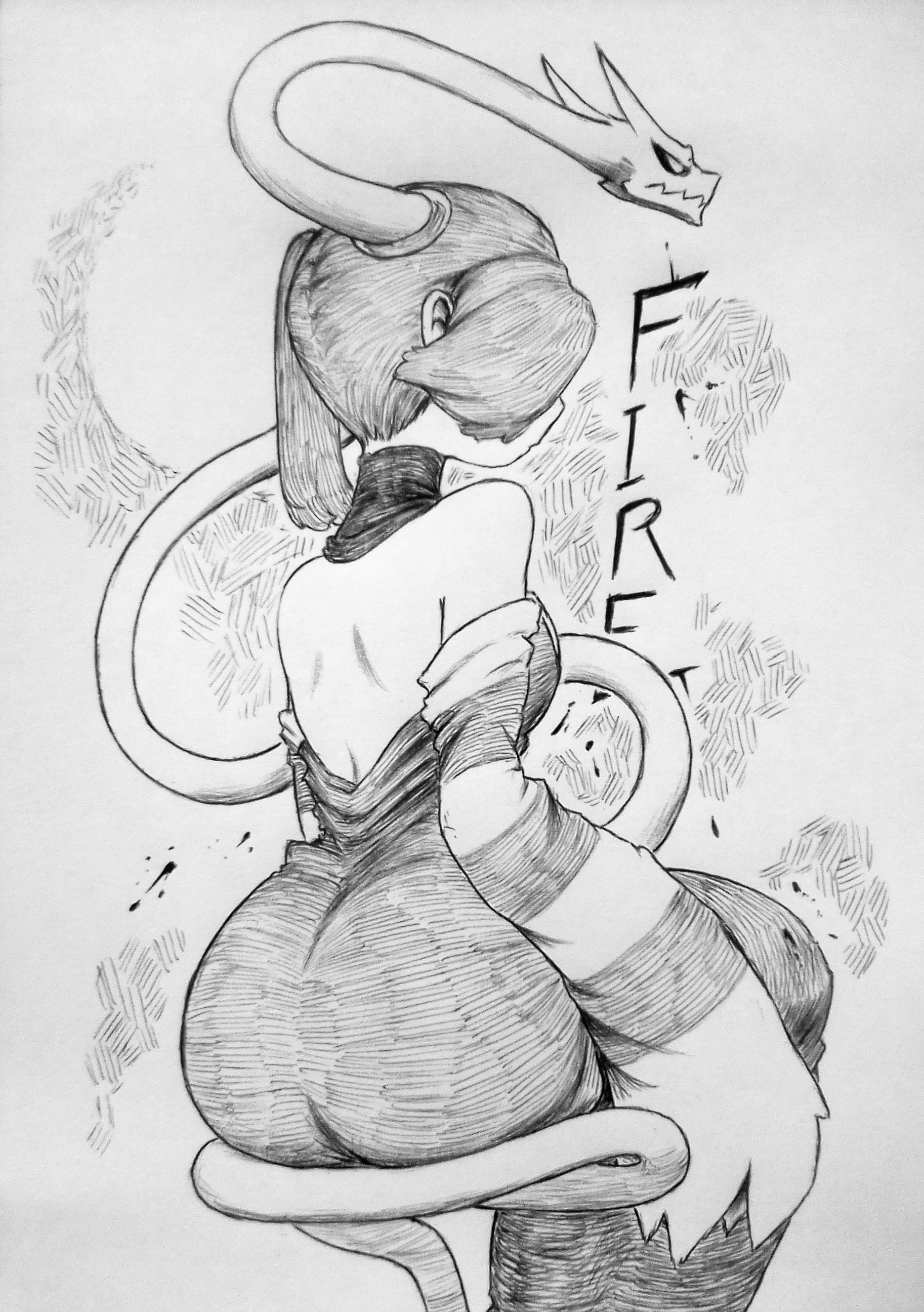chronozbergh, leviathan (skullgirls), squigly (skullgirls), skullgirls, absurdres, commentary, graphite (medium), highres, traditional media, 1girl, ass, backless dress, backless outfit, detached sleeves, dress, from behind, greyscale, huge ass, long hair, long sleeves, median furrow, monochrome, sitting, sleeves past fingers, sleeves past wrists, solo, white background