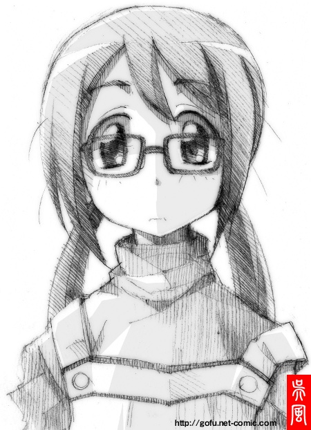 gofu, kawashiro-sensei, hanamaru youchien, traditional media, child, glasses, greyscale, kindergarten teacher, monochrome, sketch, solo, twintails