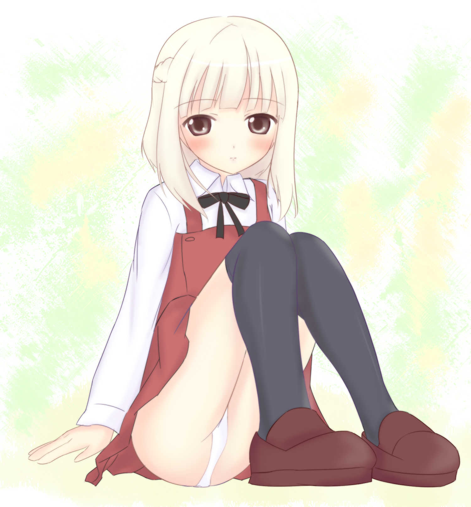 kirimoti34, nazuna (hidamari sketch), hidamari sketch, bad id, bad pixiv id, highres, 1girl, artistic error, bad anatomy, female focus, panties, poorly drawn, school uniform, solo, thighhighs, underwear, yamabuki high school uniform