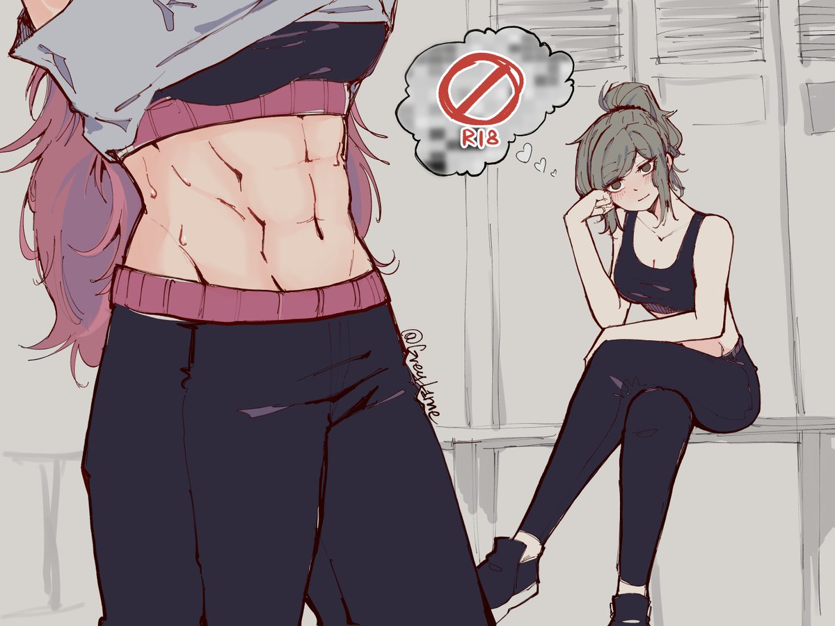 greyl1me, loli (to be hero x), to be hero, to be hero x, tagme, 2girls, abs, multiple girls, muscular, muscular female, sweat, sweatdrop, yuri