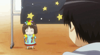koume (hanamaru youchien), tsuchida naozumi, hanamaru youchien, animated, animated gif, anime screenshot, lowres, > <, 1boy, 1girl, brown hair, chibi, child, closed eyes, o o, star (symbol)