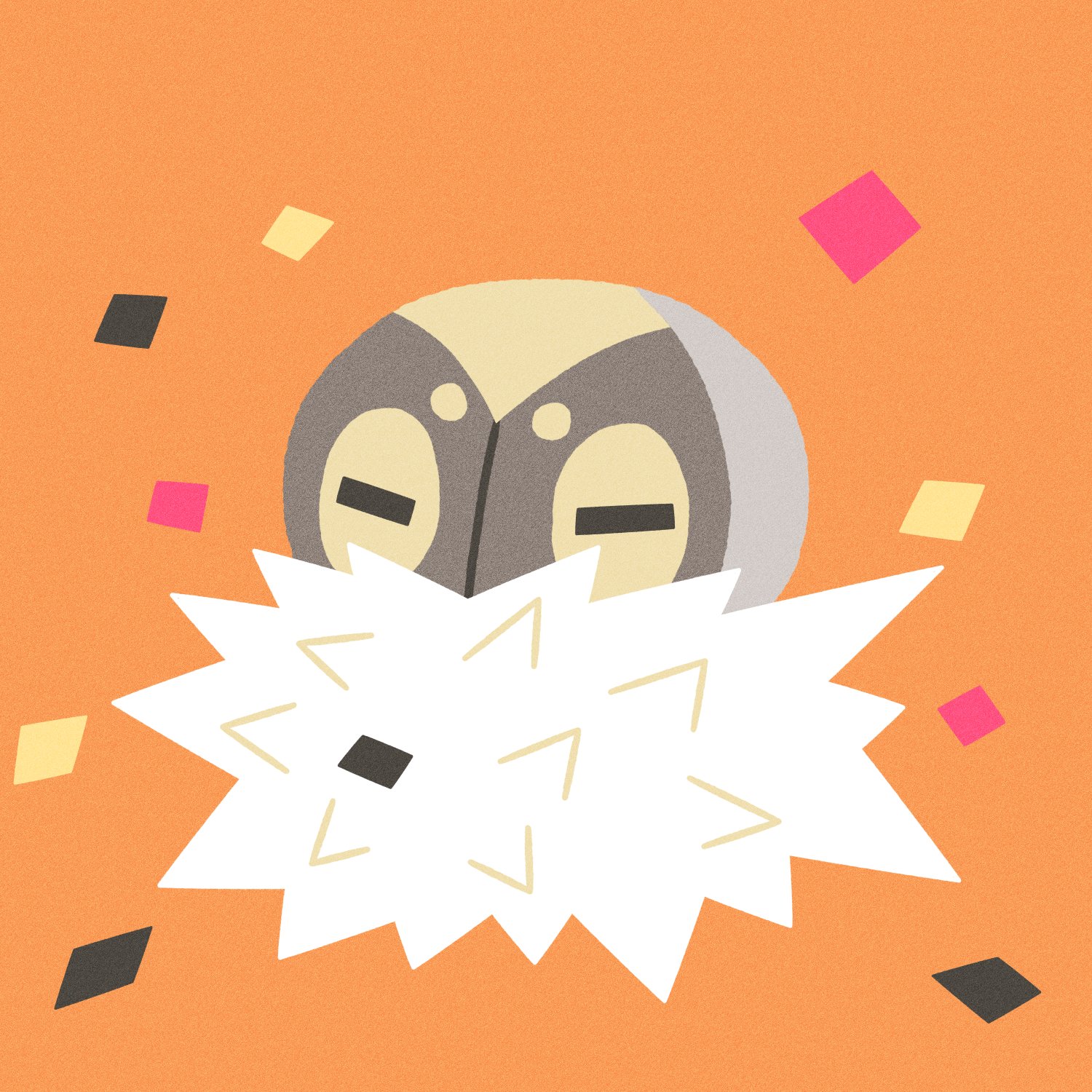 ririkopoke, spewpa, nintendo, pokemon, pokemon xy, highres, black eyes, bug, closed eyes, fluffy, gen 6 pokemon, no humans, orange background, pokemon (creature), pokemon focus, rectangle, spores, white fur