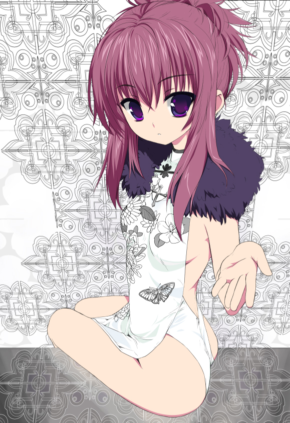 kusaka souji, chikage (sister princess), sister princess, 00s, 1girl, breasts, female focus, highleg, purple eyes, purple hair, sideboob, solo