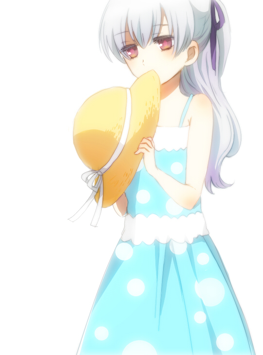 nuka (nukamochi), yin (darker than black), darker than black, silver hair, bad id, bad pixiv id, 1girl, aqua dress, covering own mouth, dress, female focus, hat, ponytail, ribbon, solo, sundress