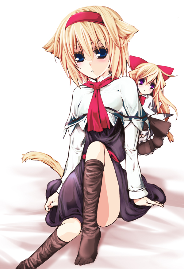 toraneko, alice margatroid, shanghai doll, touhou, bad id, bad pixiv id, 1girl, animal ears, blonde hair, cat ears, cat girl, cat tail, female focus, kemonomimi mode, matching shanghai, short hair, solo, tail