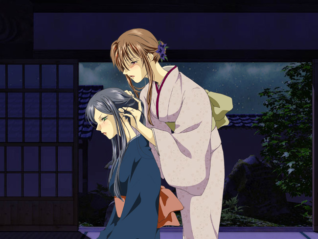 fujino shizuru, kuga natsuki, natsuki kruger, my-hime, 00s, 2girls, blush, japanese clothes, multiple girls, yuri