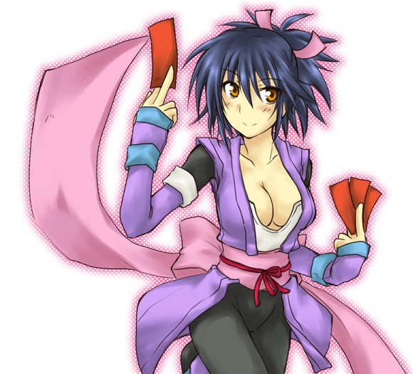 fujibayashi sheena, tales of (series), tales of symphonia, 00s, 1girl, black hair, breasts, cleavage, female focus, large breasts, solo, yellow eyes