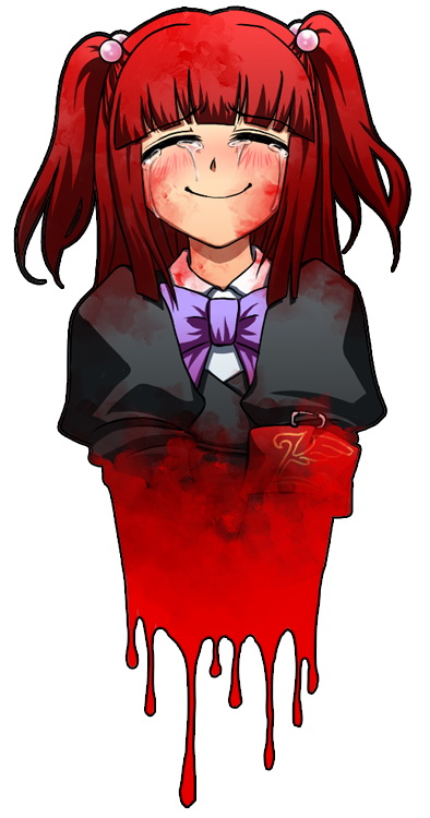 rayno, ushiromiya ange, umineko no naku koro ni, spoilers, armband, blood, blush, bow, closed eyes, hair bobbles, hair ornament, red hair, smile, solo, tears, twintails, two side up