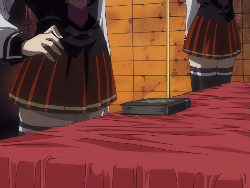 kozono nami, takashiro hiroko, bible black, bible black gaiden, animated, animated gif, tagme, 00s, 2002, 2girls, basement, bed, bed sheet, black thighhighs, breasts, brown hair, candle, large breasts, long hair, multiple girls, necktie, purple eyes, red hair, red skirt, ritual, school, school uniform, shirt, skirt, suspenders, thighhighs, white shirt, zettai ryouiki