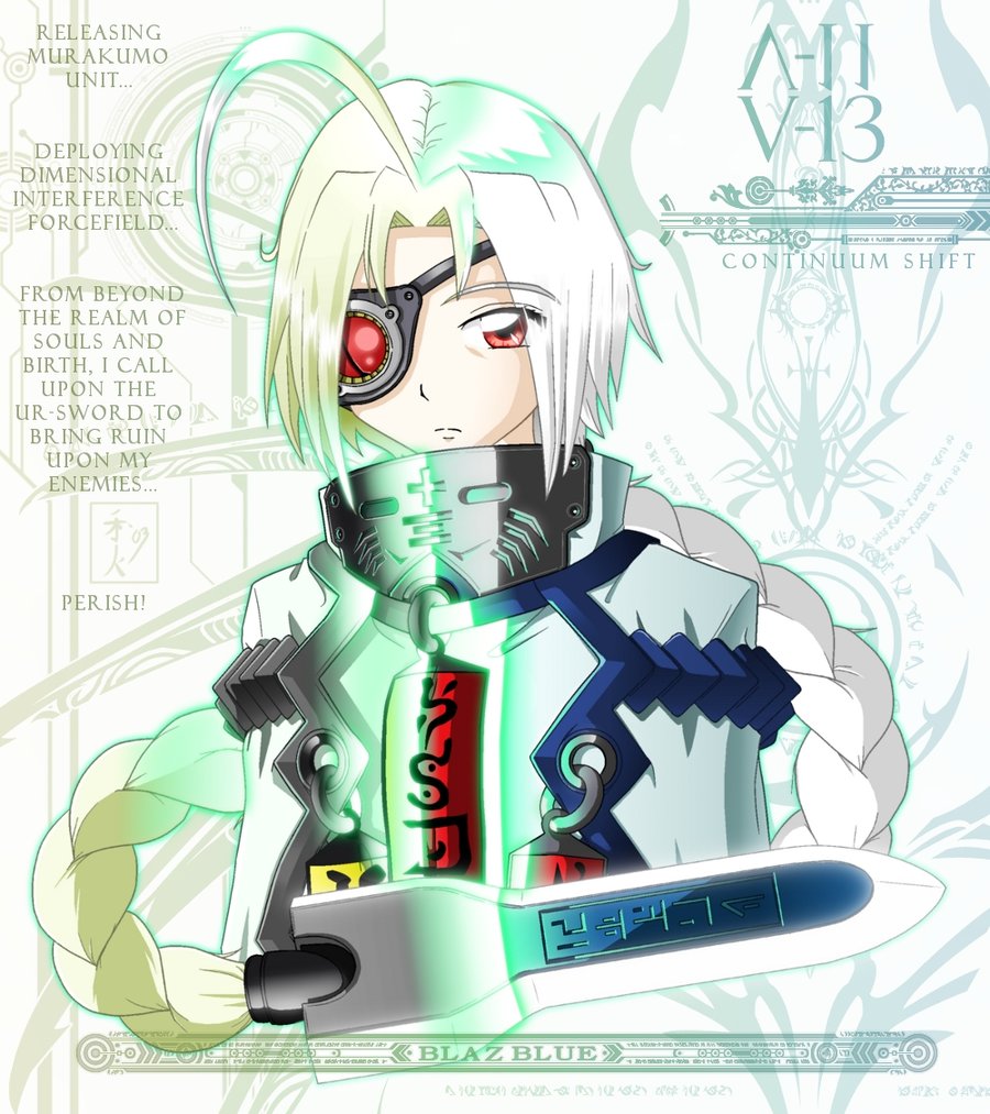 aki003, lambda-11, nu-13, arc system works, blazblue, silver hair, self-upload, eyepatch, red eyes, solo
