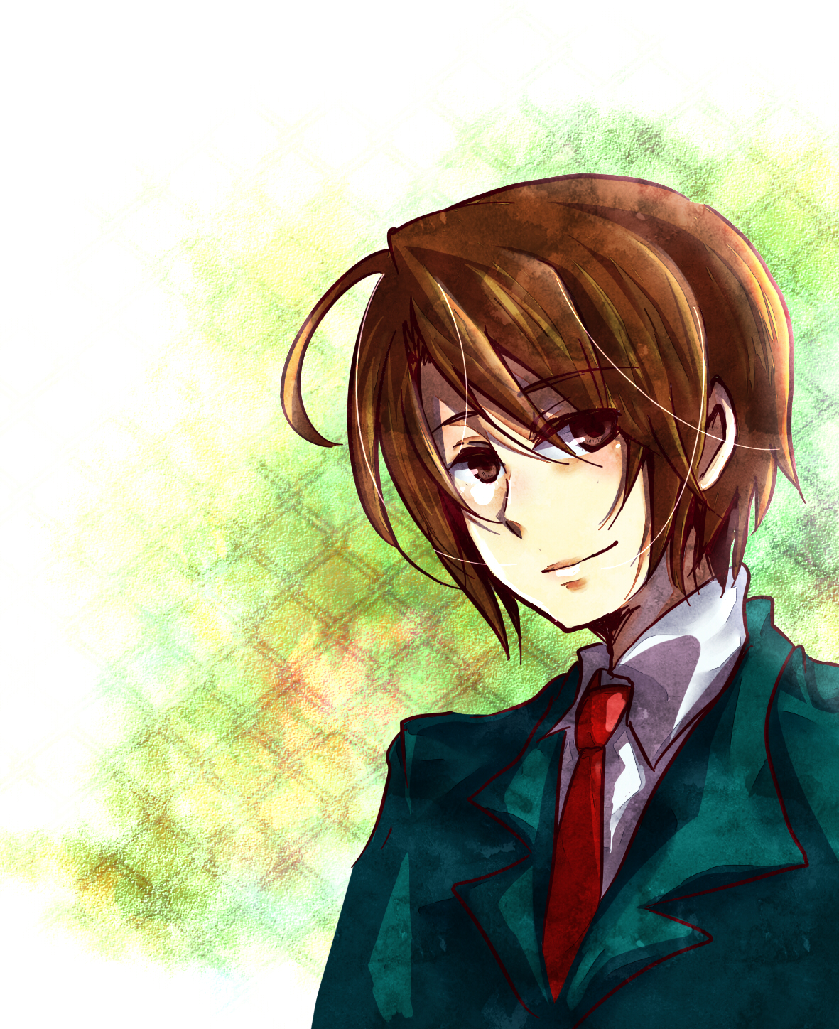 sei (12homesick), koizumi itsuki, suzumiya haruhi no yuuutsu, highres, brown eyes, brown hair, male focus, necktie, school uniform, solo