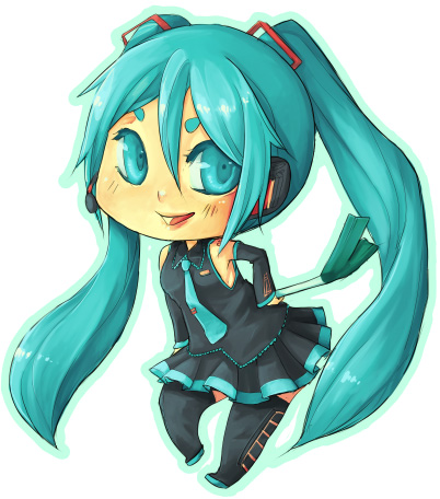 hatsune miku, vocaloid, lowres, aqua eyes, aqua hair, chibi, spring onion