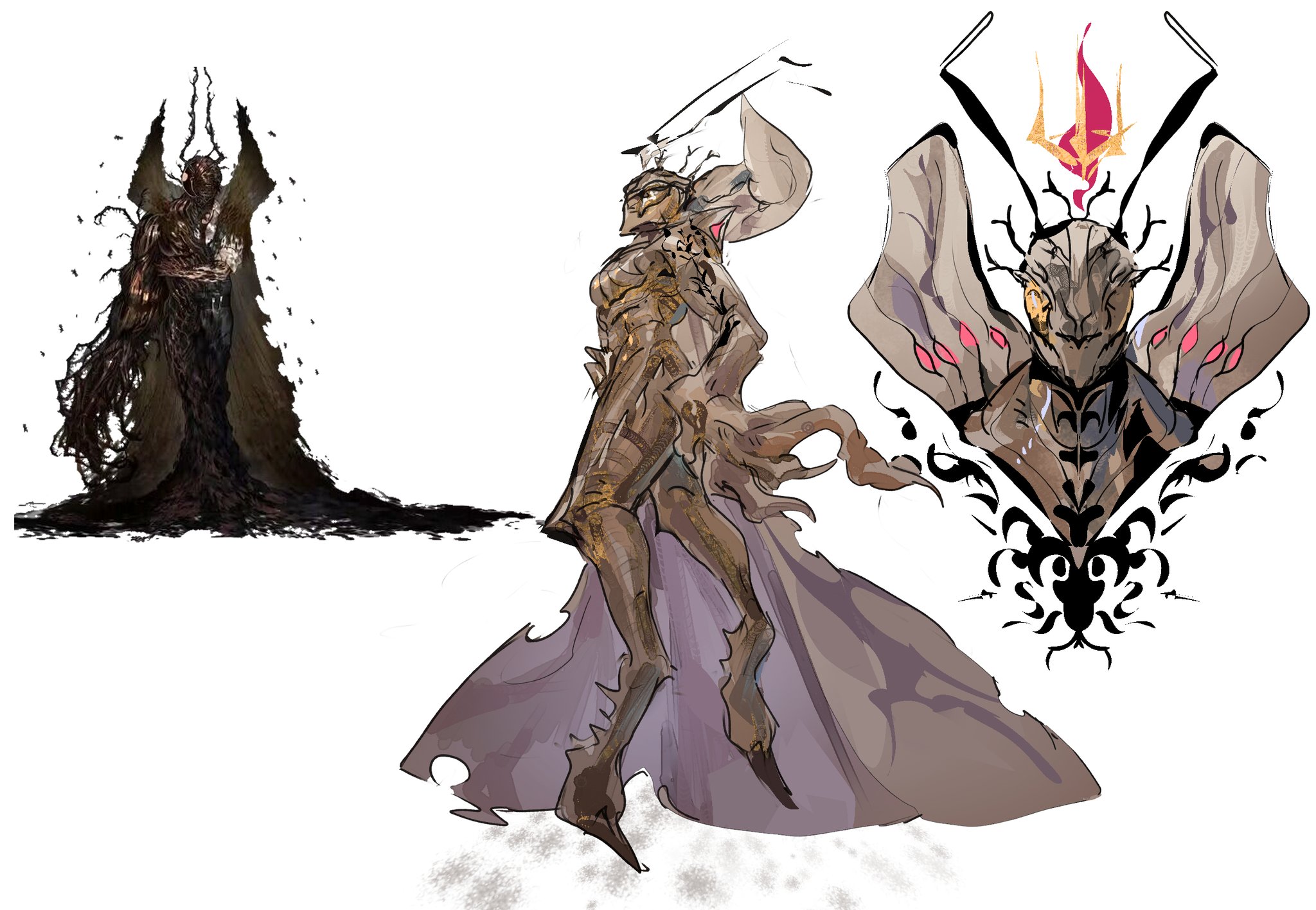 shoggoth (sirens20211), gregor (project moon), limbus company, project moon, hashtag-only commentary, highres, spoilers, 1boy, antennae, arthropod boy, arthropod limbs, bug, chitin, cockroach, insect, insect wings, reference inset, simple background, the roach emperor, white background, wings