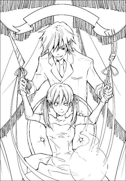 katsura miya, maka albarn, soul evans, soul eater, 00s, 1boy, 1girl, arms up, blush, chair, collared shirt, curtains, dress, dress shirt, elbow gloves, fork, formal clothes, gloves, greyscale, hetero, holding hands, knife, long hair, long sleeves, looking at viewer, monochrome, necktie, shirt, sitting, soul, suit, twintails