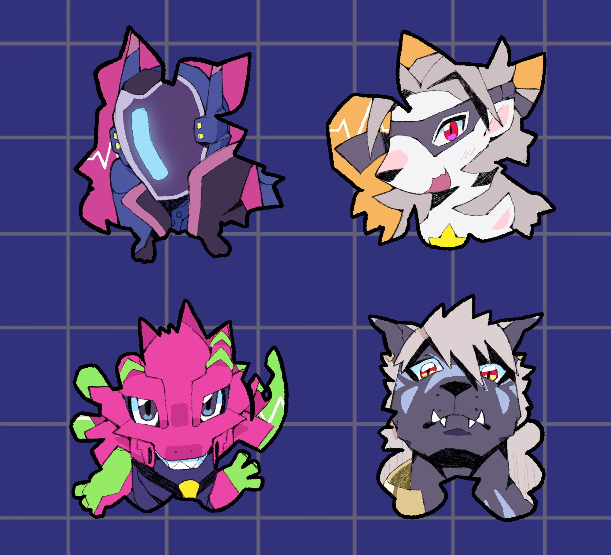 armalizamon, murasamemon, wolvermon, digimon, digimon beatbreak, armor, digimon (creature), fang, fangs, looking at viewer, mask, nightchiropmon, sharp teeth, shikaskye, teeth