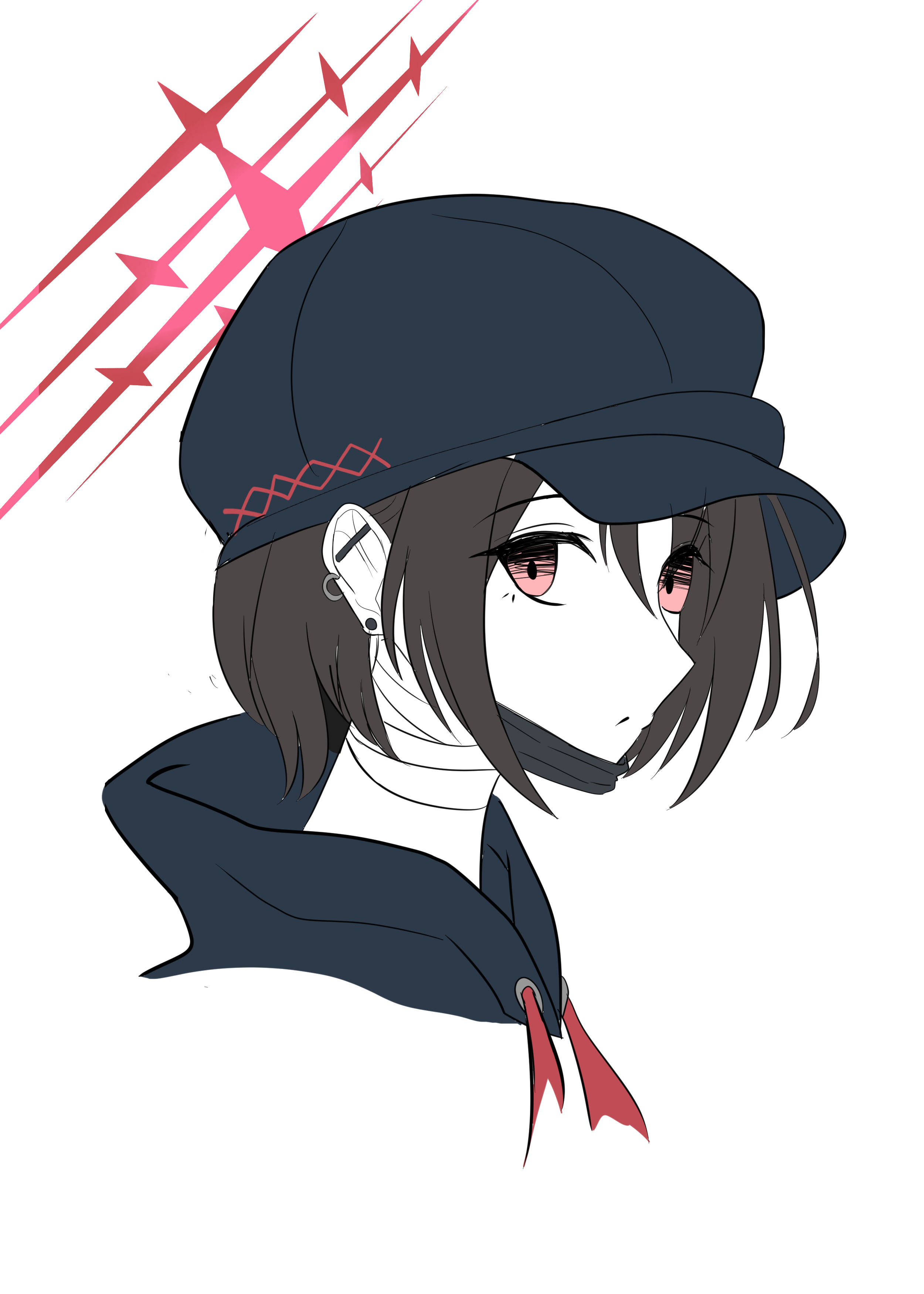 core1013, misaki (blue archive), blue archive, absurdres, commentary request, highres, 1girl, bdsm, black hair, black jacket, bondage, bound, halo, jacket, looking at viewer, mask, mouth mask, red eyes, solo