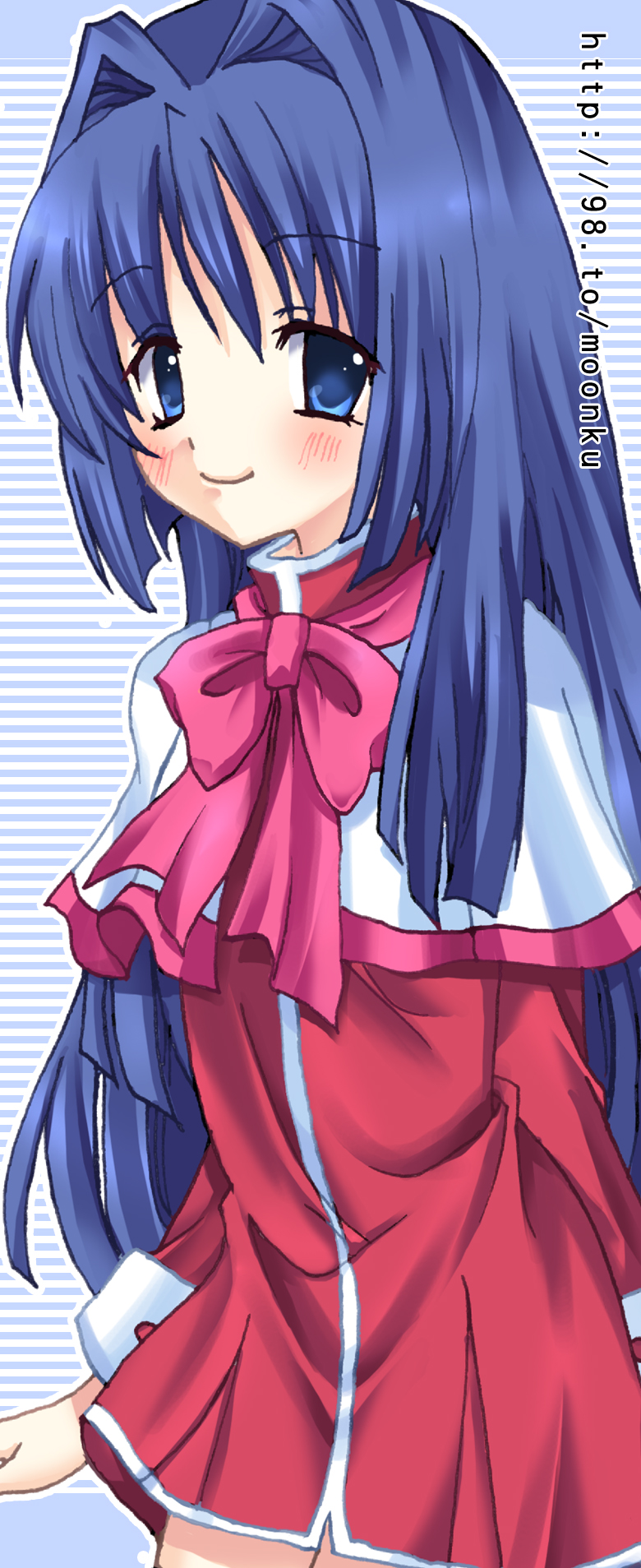 moonku, minase nayuki, kanon, bad id, bad pixiv id, highres, 1girl, blue eyes, blue hair, female focus, long hair, matching hair/eyes, red skirt, school uniform, skirt, solo