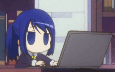 hiiragi (hanamaru youchien), hanamaru youchien, animated, animated gif, lowres, 1girl, child, computer, empty eyes, female focus, jitome, laptop, solo, typing