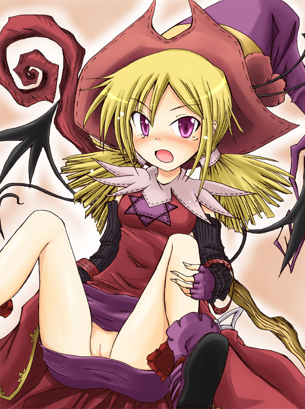 witch (yggdra union), yggdra union, 1girl, blonde hair, blush, breasts, female focus, hat, no panties, pussy, solo, tears, witch, witch hat