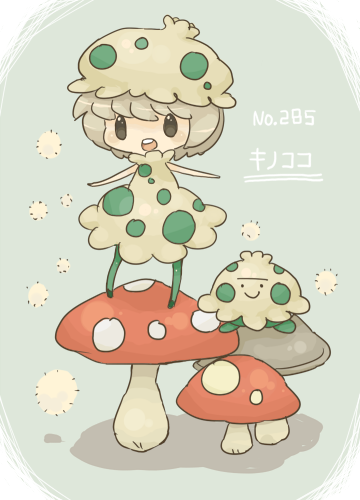 tamamochi, shroomish, moemon, nintendo, pokemon, bad id, bad pixiv id, lowres, 1girl, creature and personification, gen 3 pokemon, mushroom, personification, pokemon (creature)