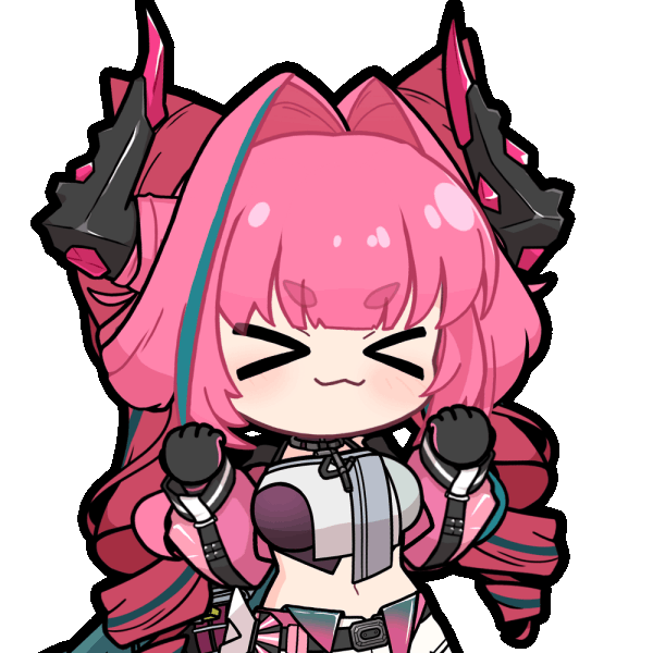 acomu414, yvonne (arknights), arknights, arknights: endfield, animated, animated gif, commentary request, korean commentary, > <, 1girl, :3, black gloves, black horns, blue hair, breasts, chibi, closed eyes, closed mouth, dragon girl, dragon horns, drill hair, gloves, gyaru v, hair intakes, heart, heart in mouth, horns, jacket, large breasts, midriff, multicolored hair, multicolored horns, navel, open mouth, pink gloves, pink hair, pink horns, pink jacket, simple background, solo, streaked hair, thick eyebrows, transparent background, twin drills, twintails, two-sided gloves, two-tone hair, two-tone horns, upper body, v