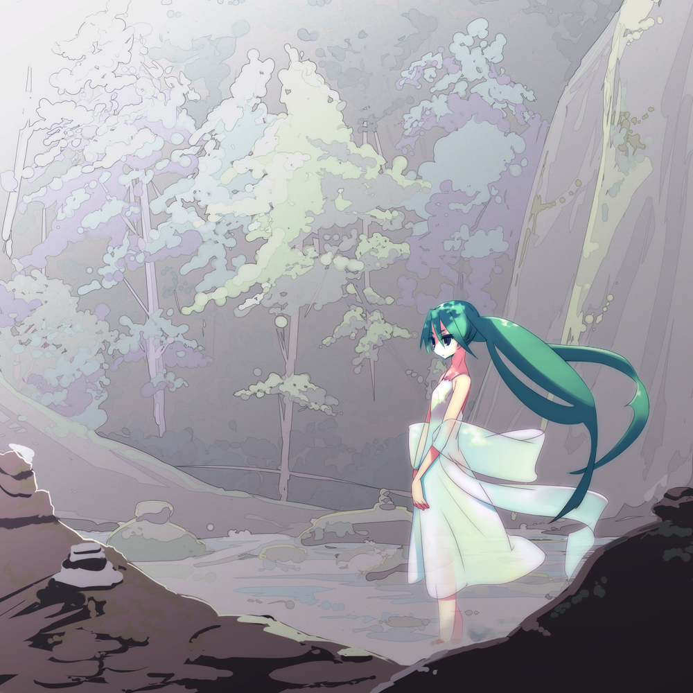 itou izumo, hatsune miku, vocaloid, tagme, green hair, long hair, solo, twintails