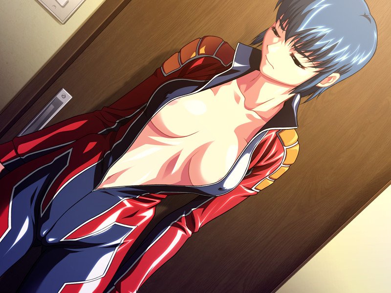 reversible, bikesuit, blue hair, bodysuit, breasts, cameltoe