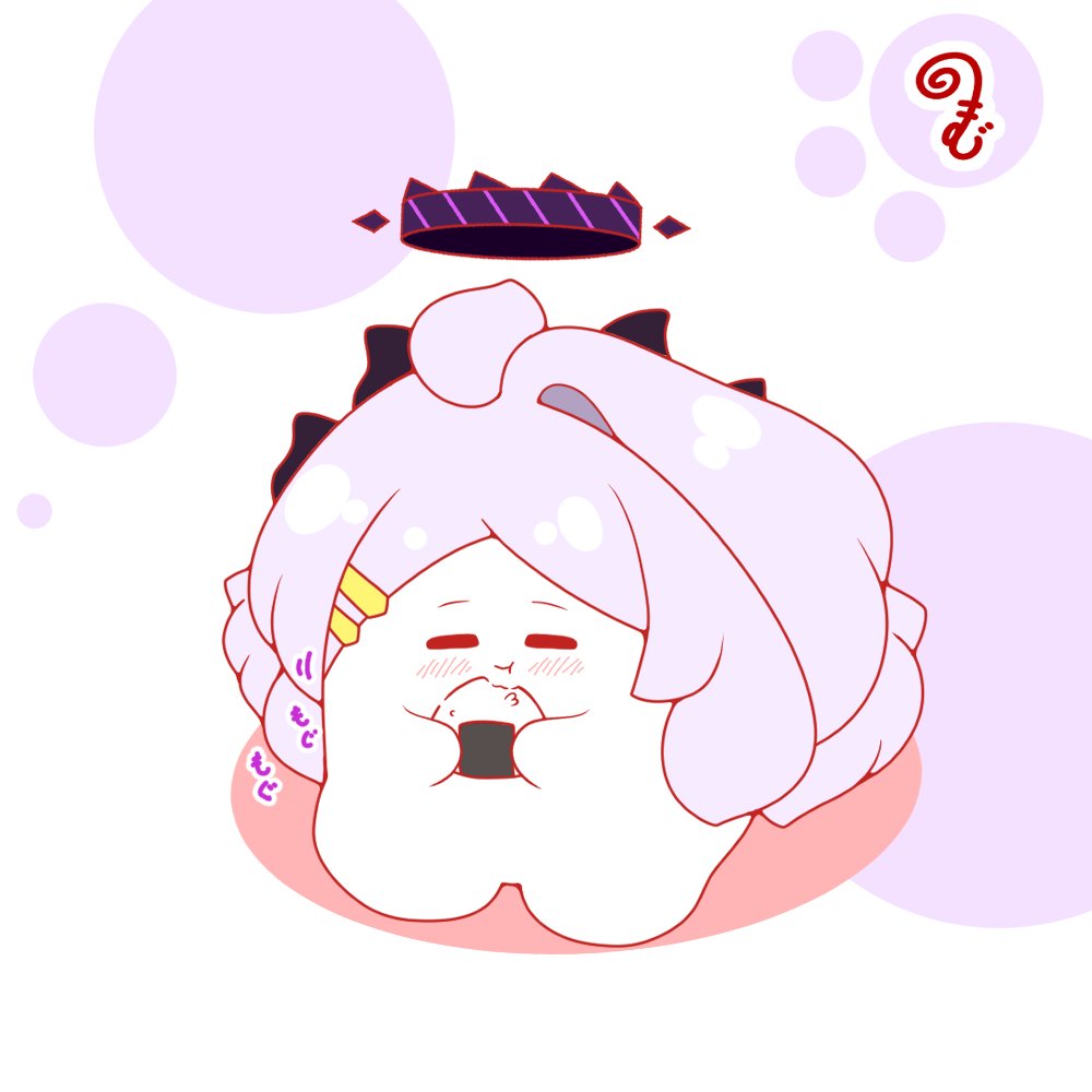 kurukurumagical, hina (blue archive), blue archive, commentary request, blush, chibi, closed eyes, closed mouth, colored shadow, facing viewer, food, grey hair, hair ornament, hairclip, halo, holding, holding food, horns, motion lines, onigiri, parted bangs, shadow, single hair intake, sitting, solo, white background